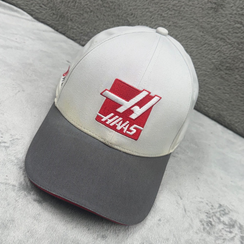 Haas F1 Team Snapback Hat Mens OSFM White Grey Red Racing‎ Baseball Cap Good